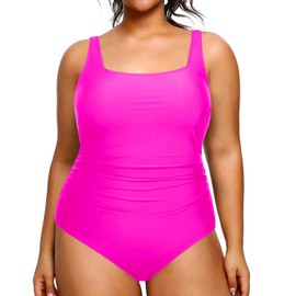Daci Women Hot Pink1 Plus Size One Piece Swimsuit Athletic Tummy Control Ruched Bathing Suit with U-Back 16 Plus