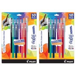 PILOT FriXion Color Sticks Erasable Gel Pens 20-Pack of Classic Colors BLK, PPL, Magenta, ORG, Gry, GRN, NVY, Salmon-Pink, RED, BLU, 2 of Each Color, Erase Without White Out