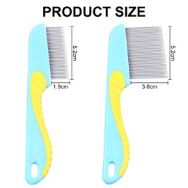 WOLMIK Pack of 2 Flea Lice Comb, Stainless Steel Dog Cat Grooming Combs with Rounded Teeth, Flea Comb, Dematting Tool for Small, Medium and Large Pets