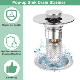 M METERXITY 3-Pack Bathroom Sink Stopper Hair Catcher, Bathroom Sink Drain Strainer with Removable Stainless Steel Hair Catcher Basket for Bathroom Stopper Replacement [Silver]