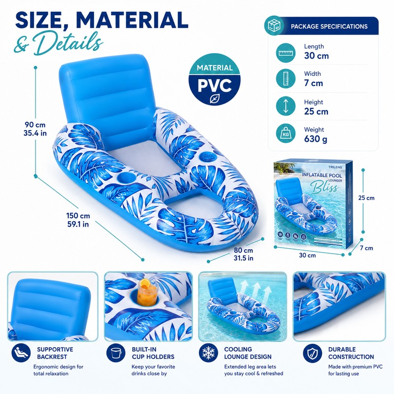 Inflatable Pool Lounger Float for Adults – PVC Floating Chair