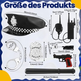 Kaisibum 7 Piece Handcuffs Children's Police Set, Police Costume, Children's Equipment with Hat, Handcuffs, Badges and Other Accessories for Carnival, Theme Party, Cosplay Police