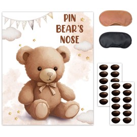 Pin The Noses on The Bear,Teddy Bear Party Game,Large Poster wiht 24PCS Noses Stickers for Kid's Birthday Baby Shower Theme