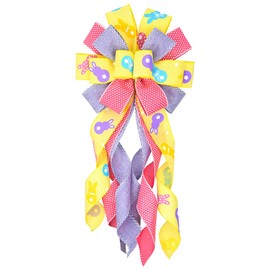 Long Easter Wreath Bows, Yellow Purple Red Easter Rabbits Pattern Spots Burlap Easter Bows for Wreaths - Large Easter Burlap Tree Topper Bows for Holiday Front Door Wreath Decorations Indoor Outdoor