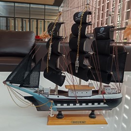 Lizipai Handmade Crafts Sailing Ocean Theme Smooth Sailing Model Mediterranean Sailing Wooden Sailing Boat Suitable for Home Office Desktops (Black)