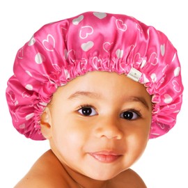 YANIBEST Kids Satin Bonnet Sleep Cap for Curly Hair - Double Layer Reversible Adjustable Silky Satin Cap for Infant Toddler Child Light Pink