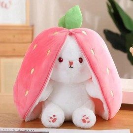 Rabbit Hide Plush Bunny Cuddly Toy Rabbit Small Filled Rabbit with Carrots and Strawberries Plush Toy Rabbit Doll Rabbit Plush Soft Plush Rabbit Toy Cute Cuddly Toys (30 cm)