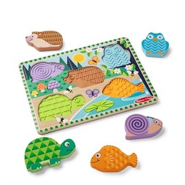 Melissa & Doug Forest Friends Touch & Feel Wooden Puzzle, 5-Piece Chunky Toddler Puzzles with Animals & Textured Silicone Puzzle Board Inlays, Preschool Toys for Girls & Boys Ages 2 and Up