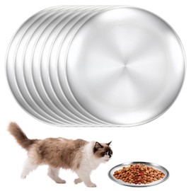Sporgo Pack of 8 Flat Stainless Steel Cat Bowls: 14 cm Feeding Bowl Cat Bowls Cat Plates for Cats with Wide Whiskers, Drop-Proof Feeding Bowl Flat Cat Feeding Bowl for Small Dogs, Cats