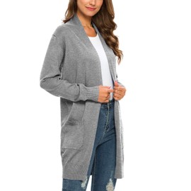 PCEAIIH Women Casual Open Front Cardigans Long Sleeve Knitted Longline Cardigan Soft Knitwear Sweater with Pockets XL Grey