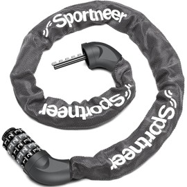 Sportneer Bicycle Lock Combination Lock with Numbers and High Security Level Chain Locks Bicycle 5-Digit Resettable Wheel Barrier with Chain Made of Hardened Steel 6 mm x 100/110/120 cm