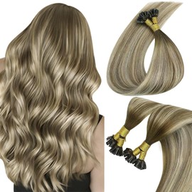 Sunny Hair Long U Tip Hair Extensions Ombre U Tip Hair Extension Human Hair Dark Brown Balayage Light Brown with Light Blonde K Tip Hair Extension Brown U Tip Extensions Versatile 24inch 50g 50s