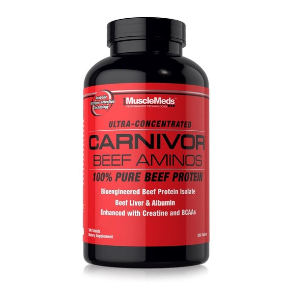 MuscleMeds Carnivor Beef Aminos, Beef Protein Isolate, Beef Liver, Beef Albumin, Creatine, BCAAs for Recovery and Muscle Growth, 300 Tablets