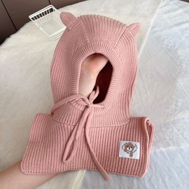 Korean Style Kids' Balaclava Hooded Knit Beanie for Boys LF2215 Free Size/Red 3ea