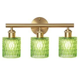 LAPMUNG Bathroom Vanity Light, Gold Wall Fixture Over Mirror, Green Glass Shade Lighting with Bulbs Included for Bedroom & Living Room,3-Lights