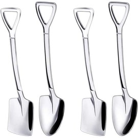 10Pcs Silver Dessert Spoon Set, 4.8" Shovel Shape Stainless Steel Spoons, Ice Cream Fruit Spoon for Home, Kitchen or Restaurant Dessert Spoons