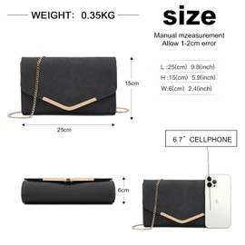 Miss Lulu Women's Clutch Elegant Envelope Evening Bag with Chain High Quality Handbag for Wedding Party and Prom, 1-1 Black