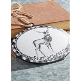 RAZ Imports~Black & White Buffalo Check Reindeer Feed Disk Ornament~Chris