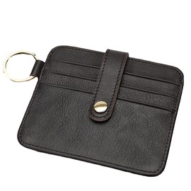 Credit Card Holder, Leather Money Clip Wallets Slim Minimalist Card Case Protector with Keychain Ring, Thin Front Pocket Wallets for Men Women 6 Card Slots and 1 Pockets