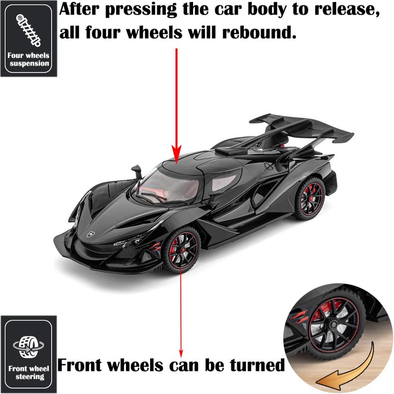 Toy Car Model IE 1/24 Black Alloy Collectible Diecast Vehicles