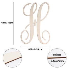 Cursive Wooden Letters for Wall Decor 14 Inch Large Wooden Letters Unfinished Monogram Wood Letter Crafts Alphabet Sign Cutouts for DIY Painting Door Hanger (H)