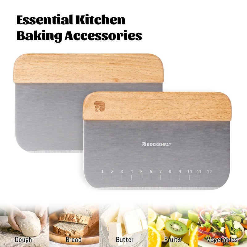 ROCKSHEAT Bench Scraper & Chopper, Stainless Steel Dough Cutter with