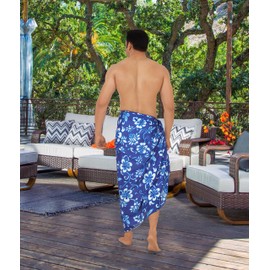 HAPPY BAY - Traje de baño de playa para hombre, para cubrir el verano, para cubrir el pareo largo, ropa de playa, para día festivo, lava, para hombres, Admiral, floral, Talla única