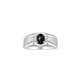 Rylos Men's Rings Sterling Silver Classic 7X5MM Oval Gemstone & Diamond Ring Black Star Sapphire March Birthstone Rings For Men, Silver Rings, Size 10