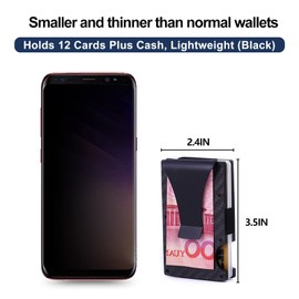 RXEBFXR Credit Card Holder with Money Clip, Carbon Fibre Credit Card Case, RFID NFC Protection, Space for 12 Cards Plus Cash, Small and Lightweight (Black)