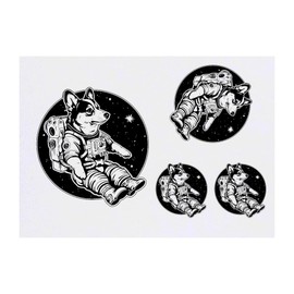 4 x 'Astronaut Corgi in Space' Temporary Tattoos - Water Resistant, Skin-Safe, Non-Toxic Transfers, Mixed Sizes (TO00071888)