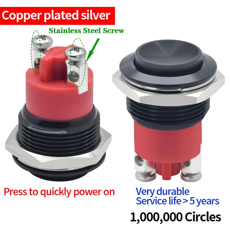 ZJWZJH 19mm Momentary Push Button Switch Black High Round Cap