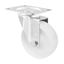 WAGNER 04650001 Swivel Castor / Furniture Castor Diameter 100 mm, Height 125 mm, Galvanised Steel, White, Screw-On Plate 85 x 105 mm, Load Capacity 70 kg
