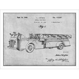 Studio 21 Graphix 1939 Aerial Fire Truck Patent Print Art Poster UNFRAMED Gray 18" X 24"