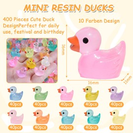 Pack of 400 Small Ducks Mini Luminous Resin Ducks Mini Ducks Luminous Resin Ducks Crafts Miniature Colourful for Aquarium Dollhouse Miniature Garden Craft Pot Decorations DIY 10 Colours