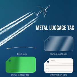 6 Pack Luggage Tag, Aluminium Metal Suitcase Tags with Name ID Card and Stainless Steel, Identification Backpack Waterproof Labels for Travel Luggage, Baggage, Suitcase (6 Color)