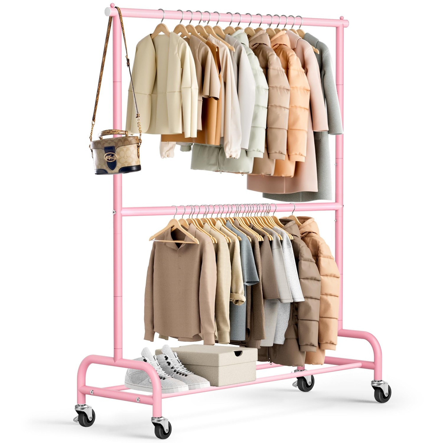 MISSLO Heavy Duty Clothing Racks for Hanging Clothes Rack Double Rod ...
