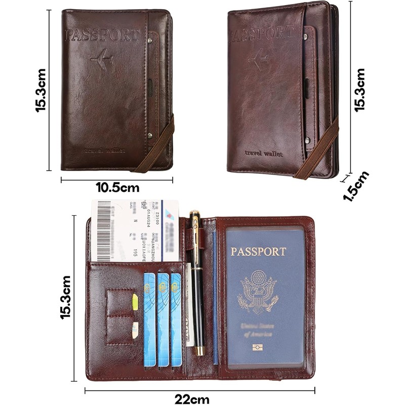 Porta Pasaporte Viaje,Cartera para Pasaporte RFID(Marrón cafe)