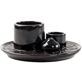 4 in 1 Ceramic Incense Burner Palo Santo & Sage Holder Stick Incense Tray Ash Catcher for Meditation & Yoga (Black)