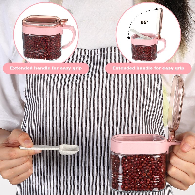 Lemecima 3 Pcs Pink Sugar Coffee Container Set Glass Condiment