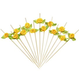 Minisland Orange Rose Flower Fancy Toothpicks for Appetizers 4.7 Inch Long Bamboo Cocktail Picks Bridal Shower Wedding Valentines Party Food Fruit Drinks Decorative Skewer Sticks 100 Counts –MSL224
