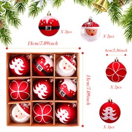 9 Pieces Christmas Ball Decorations,6cm Shatterproof Hanging Christmas Ball,Santa Hanging Christmas Baubles Balls Ornaments for Christmas Tree,Christmas Tree Decoration Set for Xmas Party,Red