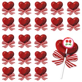 AUOCATTAIL 100 Pcs Valentine's Day Lollipop Paper Cards Red Heart Bow Lollipop Decorated Paper Cards DIY Sugar Card Candy Wrapping for Valentine's Day Anniversary Party Wedding Decorations Supplies