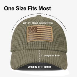 OUTDOOR SHAPING Grid Fleece Dad Cap with American Flag Leather Patch, Waffle Baseball Cap for Men Women Army Green
