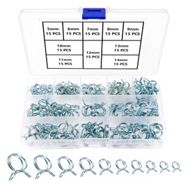 YIXISI 150 PCS 5-14mm Fuel Hose Spring Clamps, Fuel Line Hose Clips, Tubing Spring Clamps Assortment Kit, Single Wire Tubing Spring Clips Clamps, for Motorcycle Scooter ATV(10 Sizes)