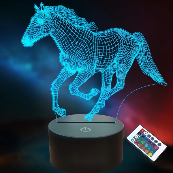 Horse Gifts for Kids Girls,3D Lamp Animal LED Illusion Night Light with Remote Control 16 Colors Changing (Horse)