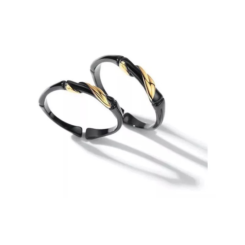 Dtup Set Anillos Pareja Calidad Oro Negro Bambú Elegante Regalo