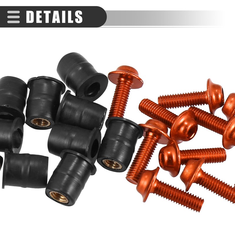 Motoforti Universal Motorcycle Windscreen Screw, Rubber, Aluminum Alloy, 10pcs