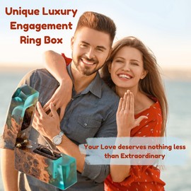 RWA Slim Proposal Ring Box, Elegant Engagement Ring Holder for Wedding Day, Wooden Ring Bearer & Keepsake Gift – Flash (aqua blue)