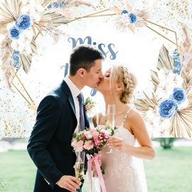 Mocsicka 7x5ft Miss to Mrs Backdrop Something Blue Bridal Shower Decorations for Wedding Party Boho Bride to Be Wedding Engagement Photography Background Supplies