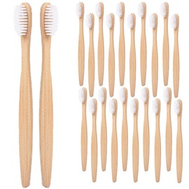 LYGIV 20PCS Bamboo Toothbrushes Soft Bristles Biodegradable Natural Wooden Toothbrush for Men Women, White Portable Plastic Free Eco-Friendly Tooth Brush Men Women Travel